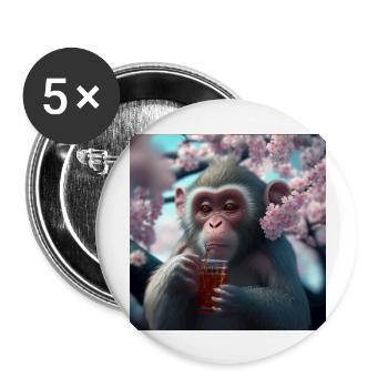 Monkey with drink gift - Buttons large 2.2''/56 mm (5-pack) - white - Front