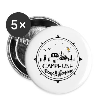 campeuse rieuse heureuse - Lot de 5 grands badges (56 mm) - blanc - Devant