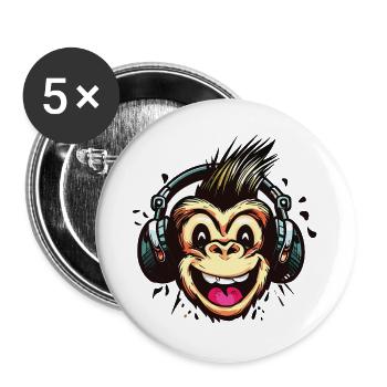 Drôle de singe avec des écouteurs - Lot de 5 grands badges (56 mm) - blanc - Devant