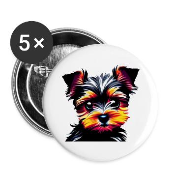 propriétaire de chiot chien Yorkshire Terrier - Lot de 5 grands badges (56 mm) - blanc - Devant