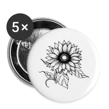 Tournesol dessiné à la main, autocollant de tournesol - Lot de 5 grands badges (56 mm) - blanc - Devant