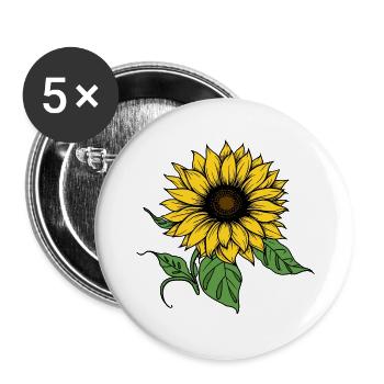Tournesol dessiné à la main, autocollant de tournesol - Lot de 5 grands badges (56 mm) - blanc - Devant