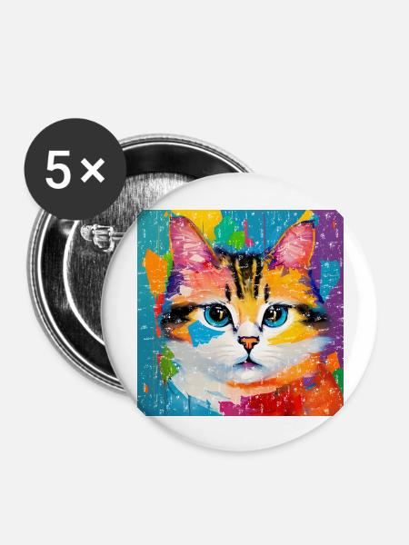 Katze Hauskatze Ölgemälde - Buttons groß 56 mm (5er Pack) - Weiß