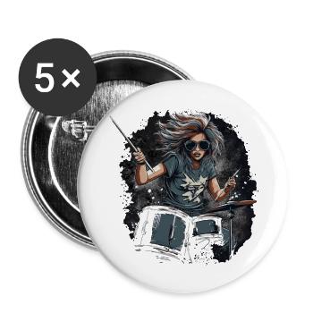Drummer Girl - Buttons groß 56 mm (5er Pack) - Weiß - Vorne
