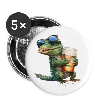 Crocodile enjoys beer with sunglasses - Buttons large 2.2''/56 mm (5-pack) - white - Front