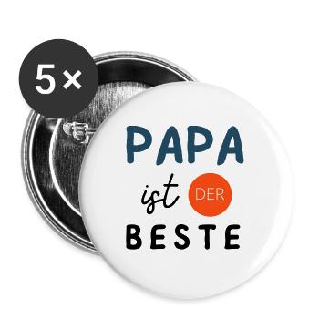 Geschenk Vatertag - Papa ist der Beste / Männertag - Buttons groß 56 mm (5er Pack) - Weiß - Vorne