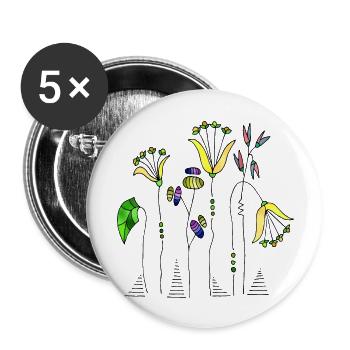 Fleur - Lot de 5 grands badges (56 mm) - blanc - Devant