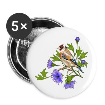 Bunter Vogel - Buttons groß 56 mm (5er Pack) - Weiß - Vorne
