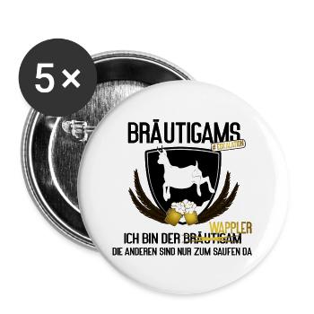 Bräutigam JGA Männer Saufen Humor, bräutigams - Buttons groß 56 mm (5er Pack) - Weiß - Vorne