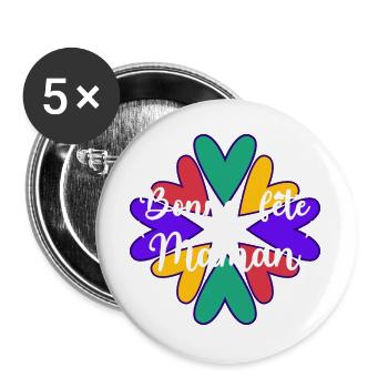 BONNE FÊTE MAMAN. MAMAN. FÊTE DES MÈRES. COEUR - Lot de 5 grands badges (56 mm) - blanc - Devant