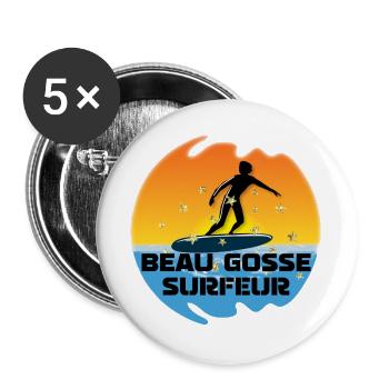 beau gosse surfeur soleil dégradé océan - Lot de 5 grands badges (56 mm) - blanc - Devant