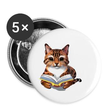 Lesen Bengal Buch Kätzchen Katze Bücher Kater - Buttons groß 56 mm (5er Pack) - Weiß - Vorne