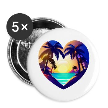 Strand Sonne Palme Sommerurlaub Insel Palmen - Buttons groß 56 mm (5er Pack) - Weiß - Vorne