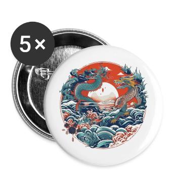 Chinesische Folklore - Buttons groß 56 mm (5er Pack) - Weiß - Vorne