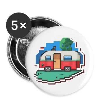 pixel vintage camper car - Buttons groß 56 mm (5er Pack) - Weiß - Vorne