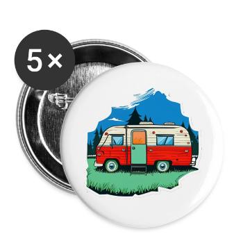vintage camper car - Buttons groß 56 mm (5er Pack) - Weiß - Vorne