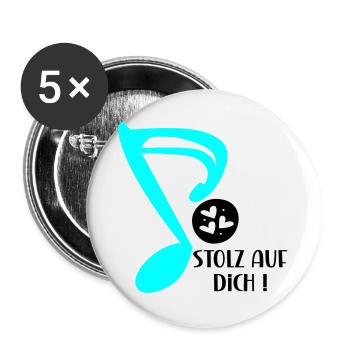 STOLZ AUF MUSIKERIN - MUSIKNOTE MUSIKINSTRUMENTE - Buttons groß 56 mm (5er Pack) - Weiß - Vorne