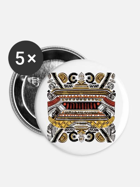 Afrikanische Folklore - Buttons groß 56 mm (5er Pack) - Weiß