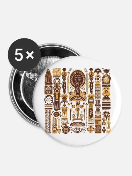 Afrikanische Folklore - Buttons groß 56 mm (5er Pack) - Weiß