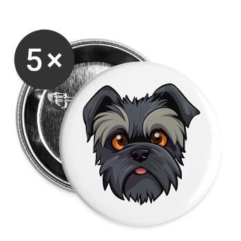 Affenpinscher Hund Kopf im Comic Cartoon Look - Buttons groß 56 mm (5er Pack) - Weiß - Vorne