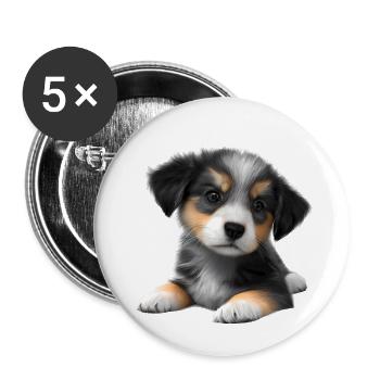 Hundehalter Hundewelpe Australischer Schäferhund - Buttons groß 56 mm (5er Pack) - Weiß - Vorne