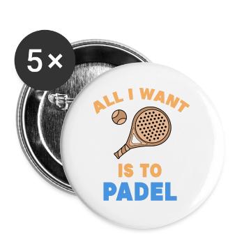 Padel Statement Padelspiel Spieler Schläger Bälle - Buttons groß 56 mm (5er Pack) - Weiß - Vorne