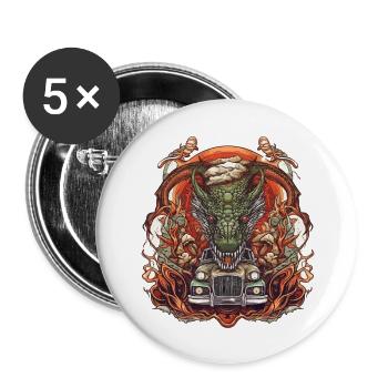 Drachen Auto - Buttons groß 56 mm (5er Pack) - Weiß - Vorne