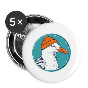 Nordsee Möwe Orange Mütze Beanie - Buttons groß 56 mm (5er Pack) - Weiß - Vorne