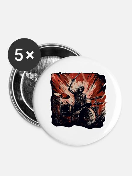 Drummer crazy - Buttons groß 56 mm (5er Pack) - Weiß