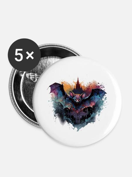 Fledermaus Schloss - Buttons groß 56 mm (5er Pack) - Weiß
