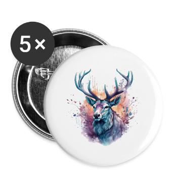 Aquarelle colorée de cerf - Lot de 5 grands badges (56 mm) - blanc - Devant