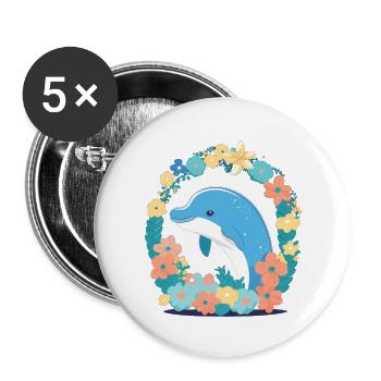 Charming dolphin in the sea of flowers 1 - Buttons large 2.2''/56 mm (5-pack) - white - Front