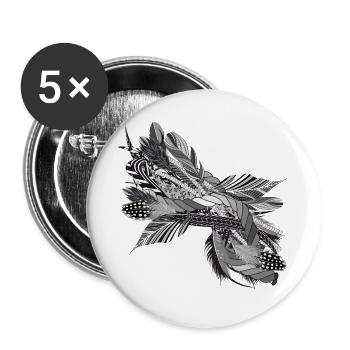motif artistique en filigrane fait de rubans et de plumes - Lot de 5 grands badges (56 mm) - blanc - Devant