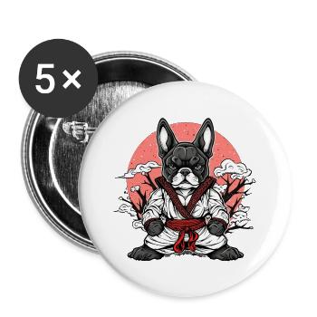 Französische Bulldogge Kung Fu Anime Stil - Buttons groß 56 mm (5er Pack) - Weiß - Vorne
