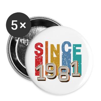Seit 1981 retro - Buttons groß 56 mm (5er Pack) - Weiß - Vorne
