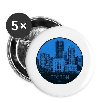 Boston Skyline Blau Kreis - Buttons groß 56 mm (5er Pack) - Weiß - Vorne
