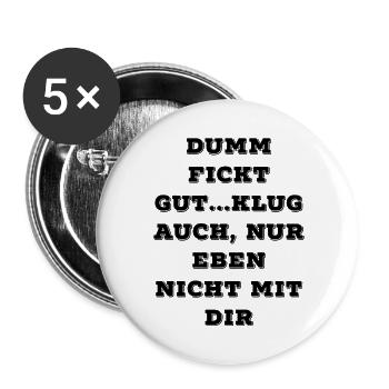 T-Shirt "Klug auch" - Buttons groß 56 mm (5er Pack) - Weiß - Vorne