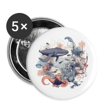 Créatures de la mer - Lot de 5 grands badges (56 mm) - blanc - Devant