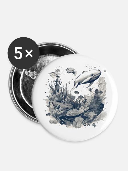 Der Wal - Buttons groß 56 mm (5er Pack) - Weiß