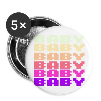 BABY Schriftzug Retro Gaming 8bit - Buttons groß 56 mm (5er Pack) - Weiß - Vorne