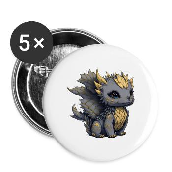 Mignon bébé dragon doré - Lot de 5 grands badges (56 mm) - blanc - Devant