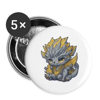 Süßer Goldener Baby Drache - Buttons groß 56 mm (5er Pack) - Weiß - Vorne