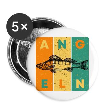 Angeln Grün Orange Gelb Fisch - Buttons groß 56 mm (5er Pack) - Weiß - Vorne