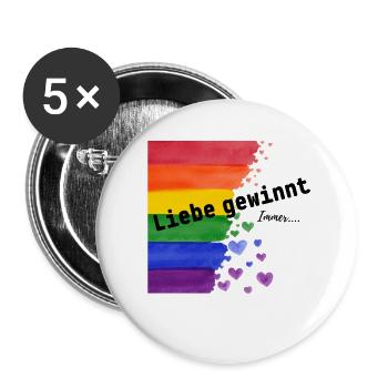 Liebe ist Liebe – Regenbogen Pride Design - Buttons groß 56 mm (5er Pack) - Weiß - Vorne