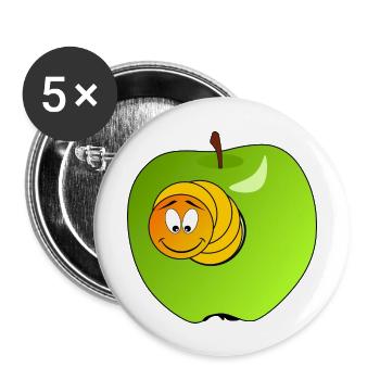 Lustige Raupe in einem grünen Apfel - Buttons groß 56 mm (5er Pack) - Weiß - Vorne