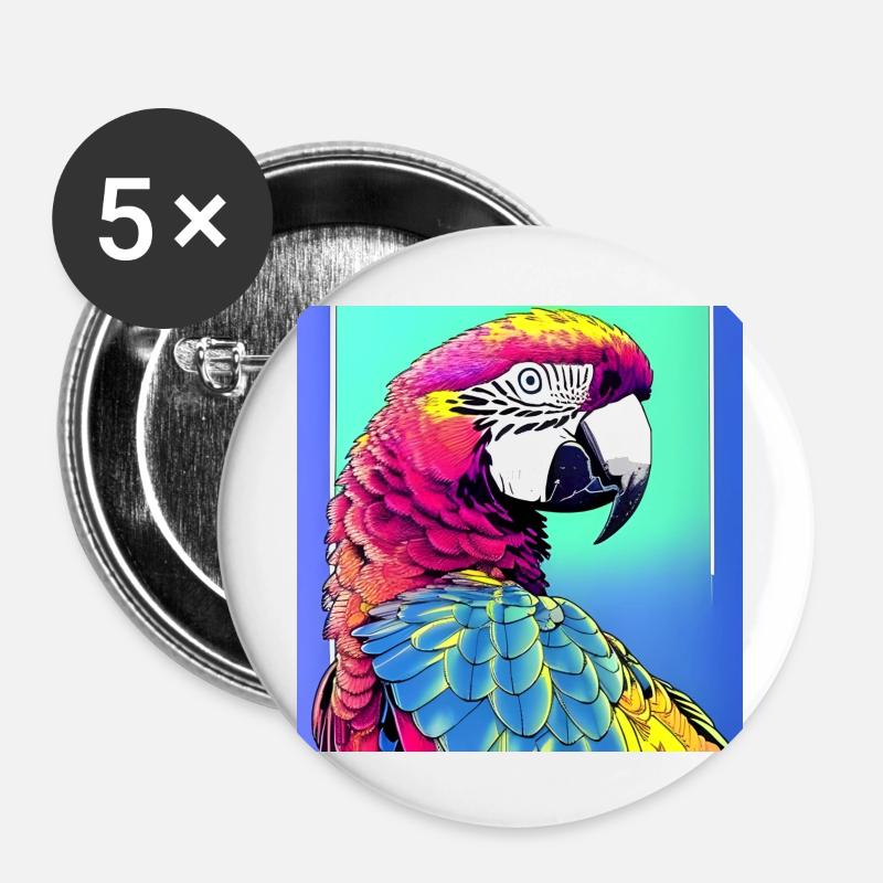Neon Macaw - Buttons large 2.2''/56 mm (5-pack) - white