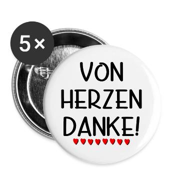 Von Herzen Danke - Dankeschön Geschenke SPRÜCHE - Buttons groß 56 mm (5er Pack) - Weiß - Vorne