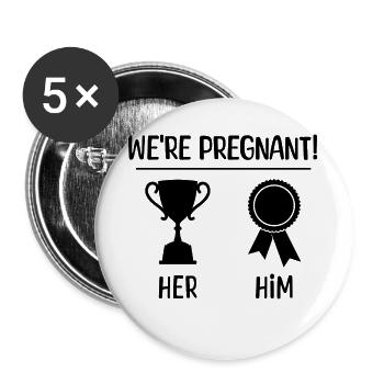 Déclaration des parents Grossesse Famille Bonheur Bébé - Lot de 5 grands badges (56 mm) - blanc - Devant