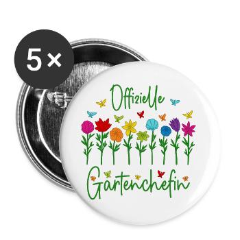 Garten Chefin Gartenarbeit Offizielle Gartenchefin - Buttons groß 56 mm (5er Pack) - Weiß - Vorne