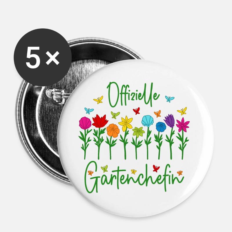 Garten Chefin Gartenarbeit Offizielle Gartenchefin - Buttons groß 56 mm (5er Pack) - Weiß